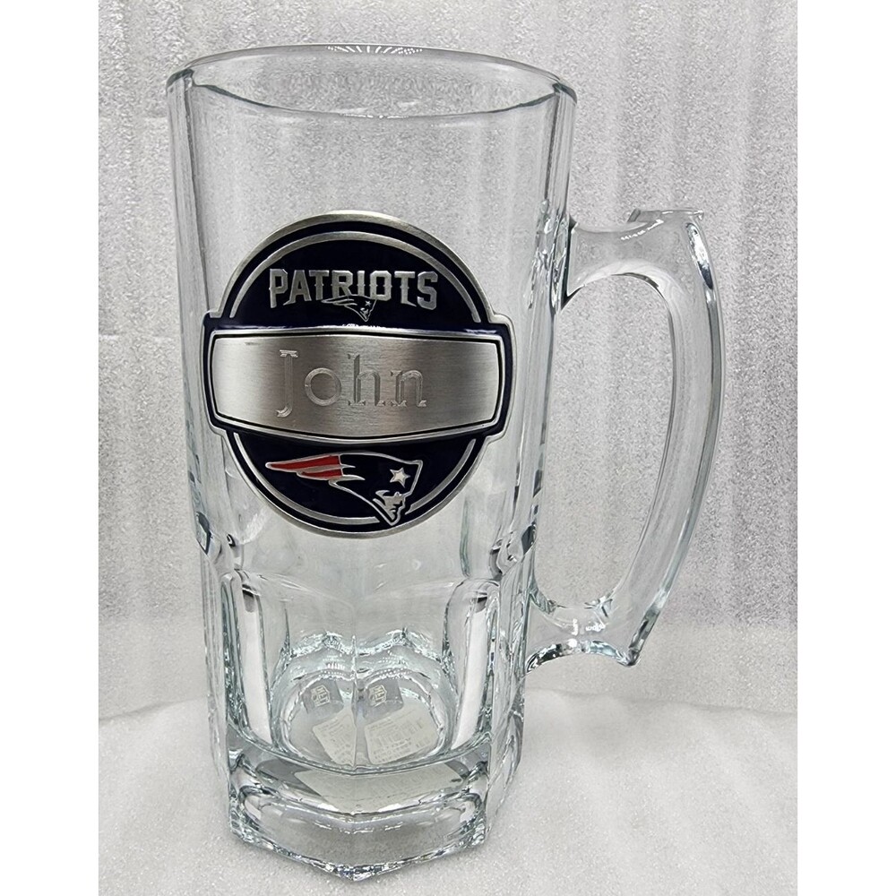 New England Patriots Official NFL Glass Beer Mug/Fine Pewter Engraved  (John)